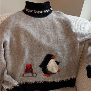 Talbots hong  Kong  Knit Penguin Turtleneck Sweater with Black Trim